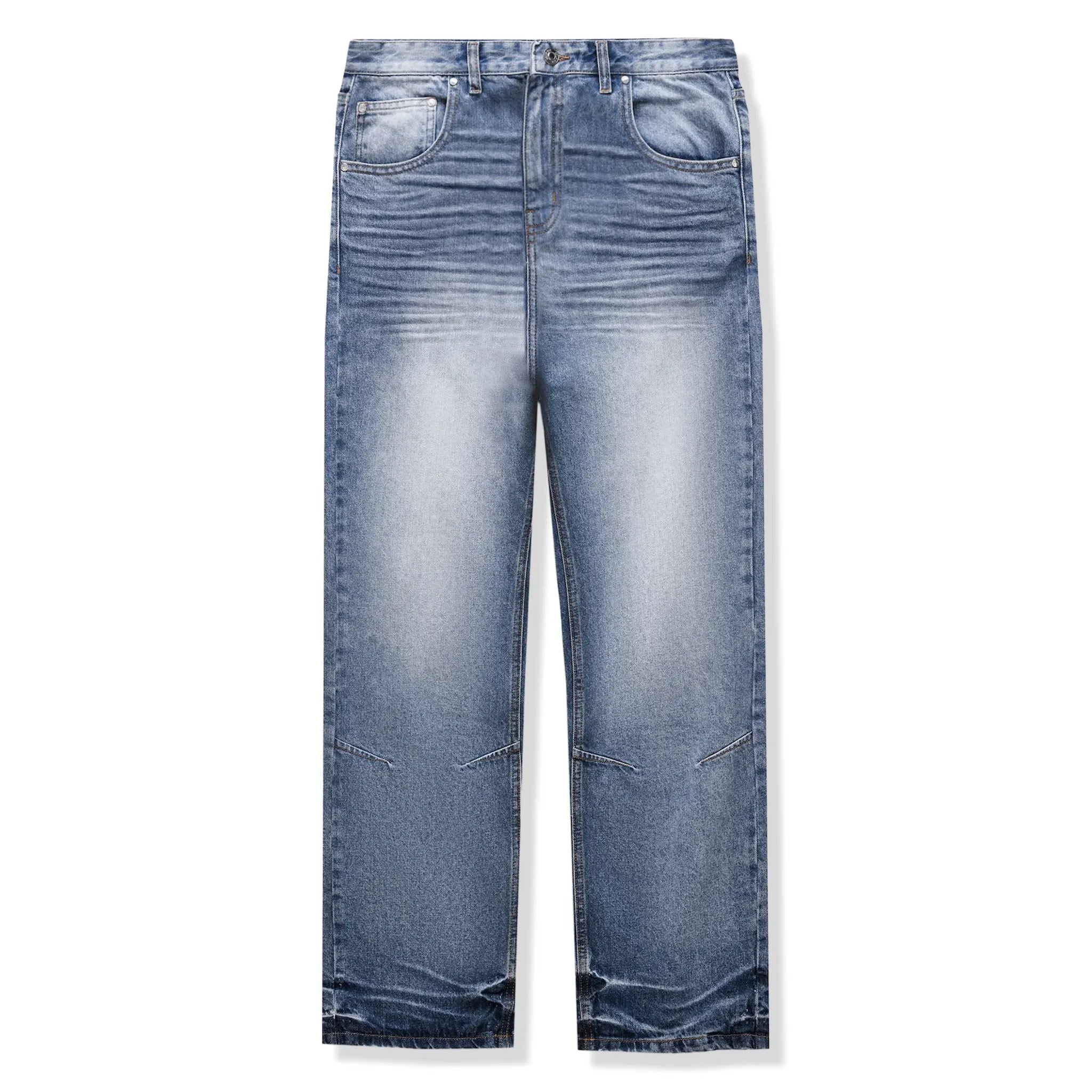Front View of Bénir Clothing Relaxed Ripple Classic Blue Jeans CRUMP-BLU